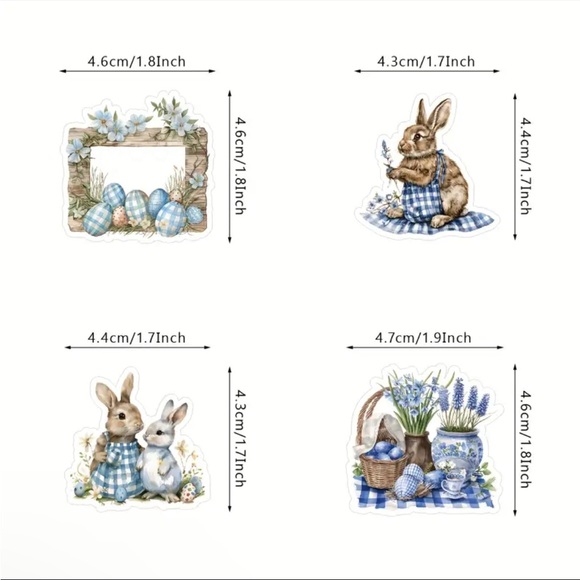 50 Springtime Blue Charming Bunny Sticker Set Easter Floral - Picture 2 of 4